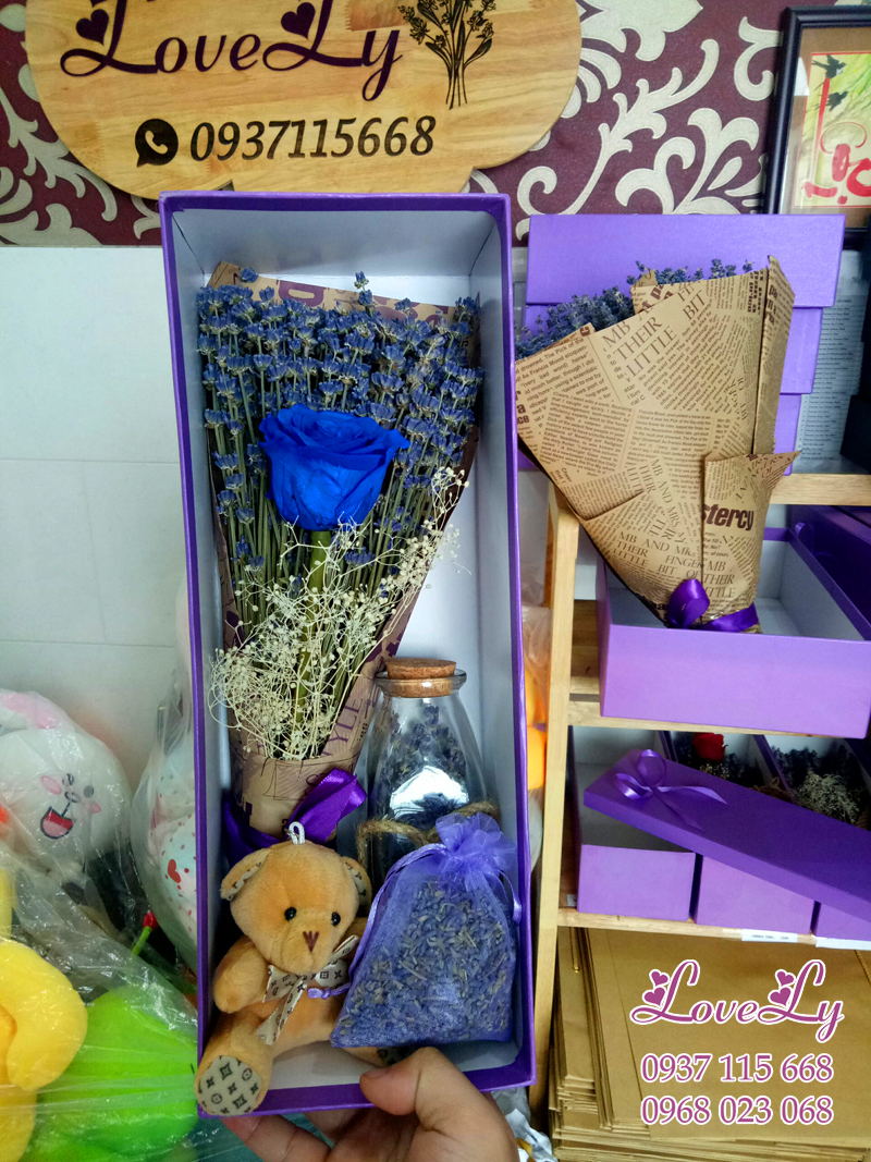 hộp quà tặng hoa lavender khô có gấu